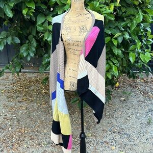 Anthropologie Sparrow wrap sweater cardigan color block tan pink yellow small